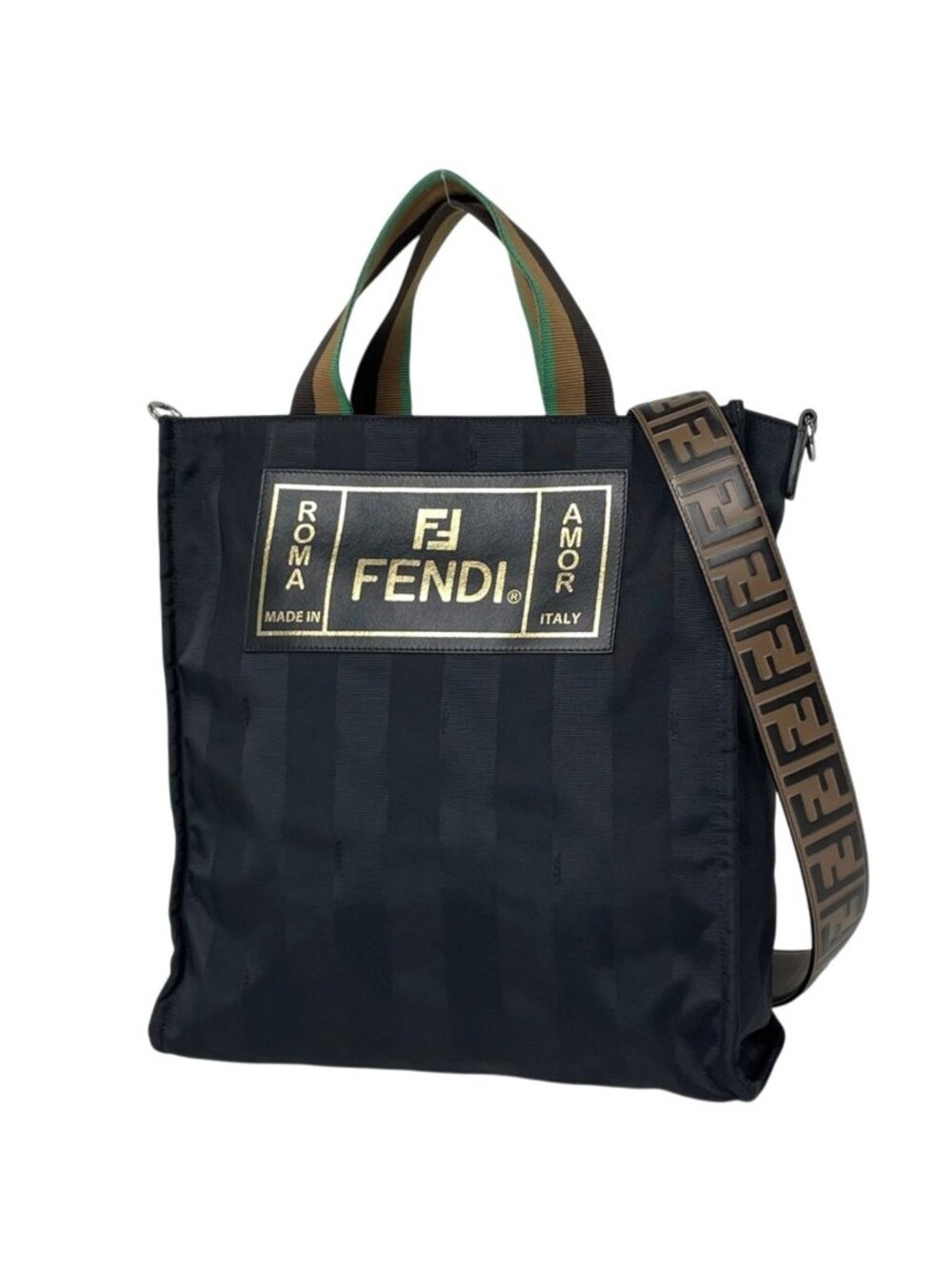 Fendi Tote Bag Pecan Pattern 2-Way Nylon Black